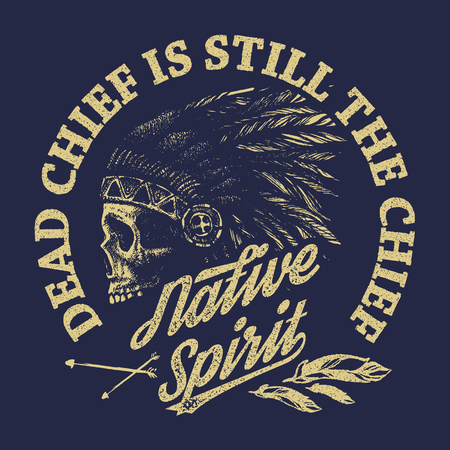 skull indian chief hand drawing style vector illustrationのイラスト素材