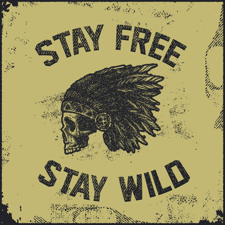 skull indian chief hand drawing style vector illustrationのイラスト素材