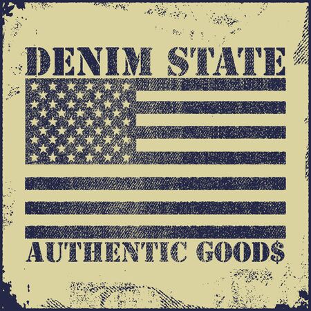 Vintage Denim typography, grunge t-shirt graphics, Artwork apparel stamp, Wear tee print design, goods emblem, vector illustrationのイラスト素材