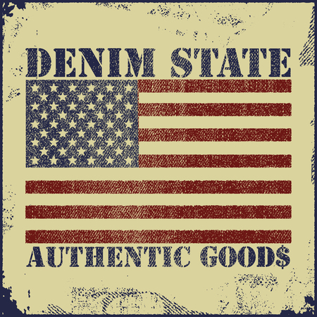 Vintage Denim typography, grunge t-shirt graphics, Artwork apparel stamp, Wear tee print design, goods emblem, vector illustrationのイラスト素材