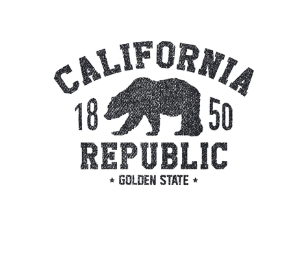 California t-shirt with grizzly bear. T-shirt graphics, design, print. Vector illustration.のイラスト素材