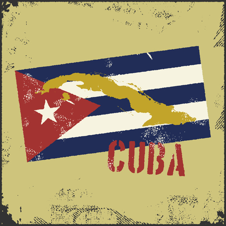 Vintage style Cuba map. Cuba flag.のイラスト素材