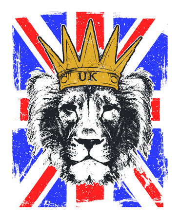 Vector Illustration of a English Royal banner with lion head. Vector illustration.のイラスト素材