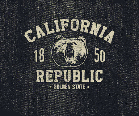 California t-shirt with grizzly bear head. Vector illustrationのイラスト素材