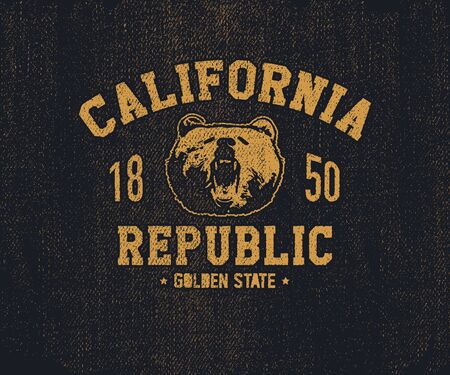California t-shirt with grizzly bear head. Vector illustrationの写真素材