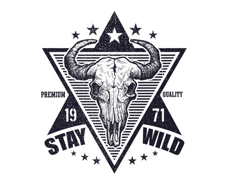 Buffalo skull vector sketch. Vintage vector illustration.の写真素材