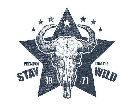 Buffalo skull vector sketch. Vintage vector illustration.の写真素材