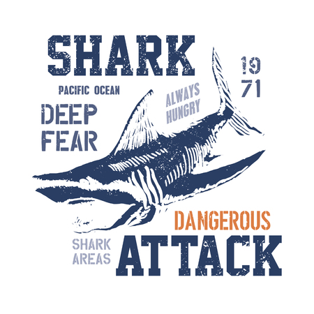 Dangerous shark illustration with typo for t shirt and other uses. Vector illustration.の写真素材