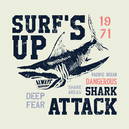 Dangerous shark illustration with typo for t shirt and other uses. Vector illustration.のイラスト素材