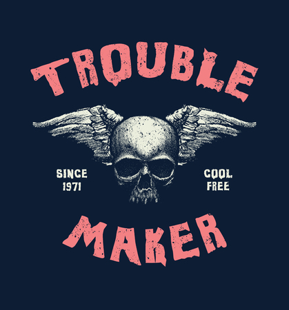 Skull with wings. Hand drawn Illustration with typo for t shirt and other uses. Vector illustration.のイラスト素材