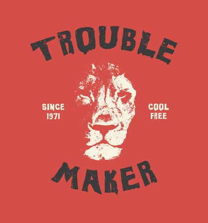 Lion head. Hand drawn Illustration with typo for t shirt and other uses. Vector illustration.の写真素材