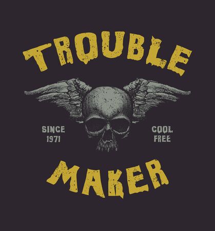 Skull with wings. Hand drawn Illustration with typo for t shirt and other uses.の写真素材