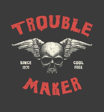 Skull with wings. Hand drawn Illustration with typo for t shirt and other uses. Vector illustration.の写真素材