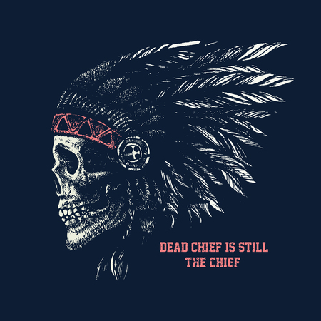 Skull Indian chief hand drawing style vector illustrationのイラスト素材