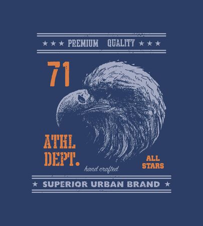 vintage urban typography with eagle head, t-shirt graphics, vector illustrationの写真素材