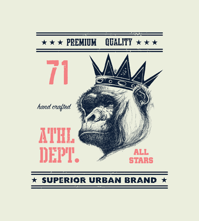 vintage urban typography with gorilla head, t-shirt graphics, vector illustrationの写真素材