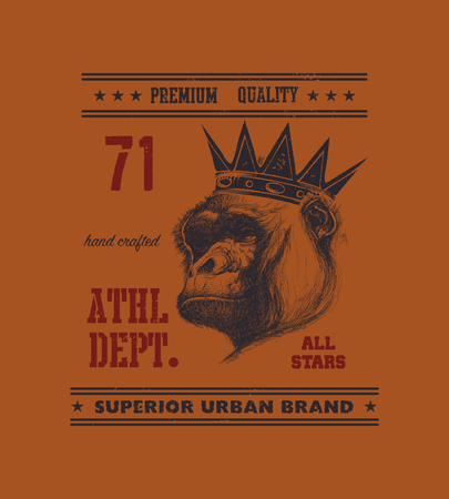 vintage urban typography with gorilla head, t-shirt graphics, vector illustrationの写真素材