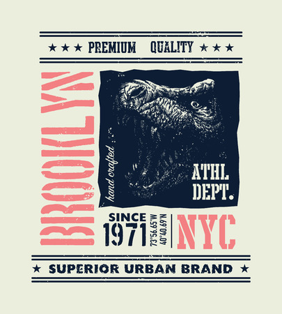 vintage urban typography with tyrannosaurus head, t-shirt graphics, vector illustrationのイラスト素材