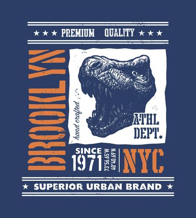 vintage urban typography with tyrannosaurus head, t-shirt graphics, vector illustrationの写真素材