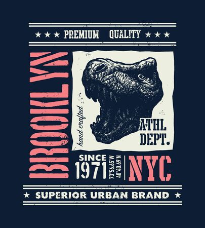 vintage urban typography with tyrannosaurus head, t-shirt graphics, vector illustrationの写真素材