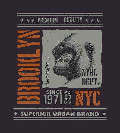 vintage urban typography with gorilla head, t-shirt graphics, vector illustrationの写真素材