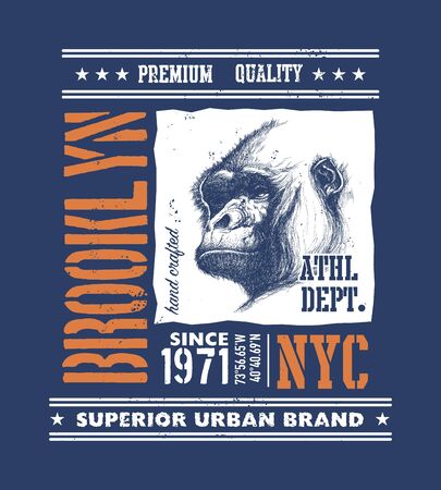 vintage urban typography with gorilla head, t-shirt graphics, vector illustrationのイラスト素材