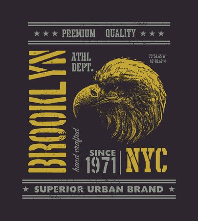 vintage urban typography with eagle head, t-shirt graphics, vector illustrationのイラスト素材