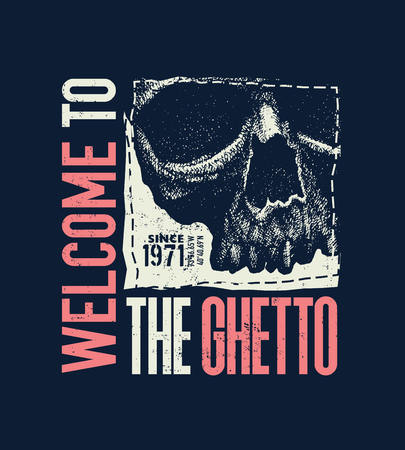 vintage urban typography with skull, t-shirt graphics, vector illustrationの写真素材