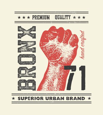vintage urban typography with fist, t-shirt graphics, vector illustrationの写真素材