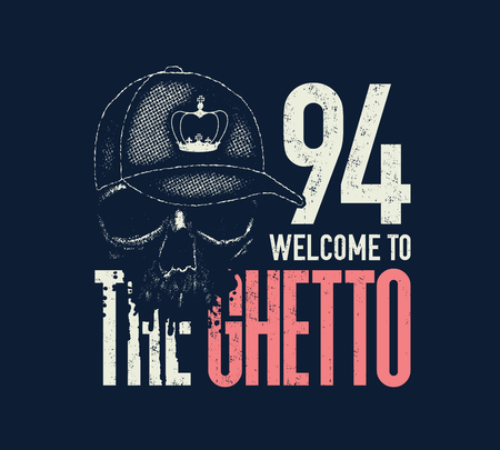 vintage urban typography with skull, t-shirt graphics, vector illustrationの写真素材
