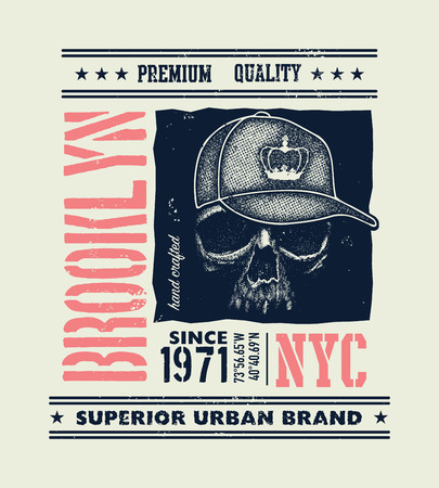 vintage urban typography with skull, t-shirt graphics, vector illustrationのイラスト素材