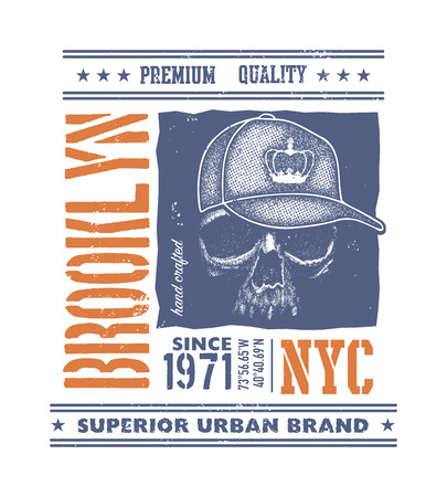 vintage urban typography with skull, t-shirt graphics, vector illustrationのイラスト素材