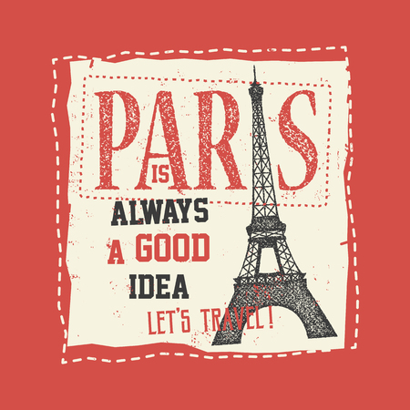 Vintage Touristic Greeting Card - Paris France. Vector illustration.の写真素材