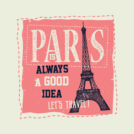 Vintage Touristic Greeting Card - Paris France. Vector illustration.の写真素材