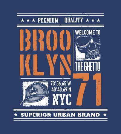 vintage urban typography with skull, t-shirt graphics, vector illustrationの写真素材