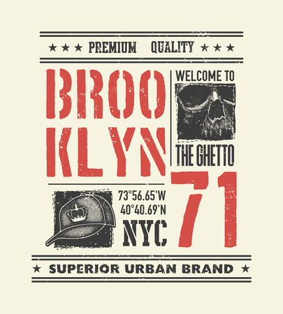 vintage urban typography with skull, t-shirt graphics, vector illustrationの写真素材