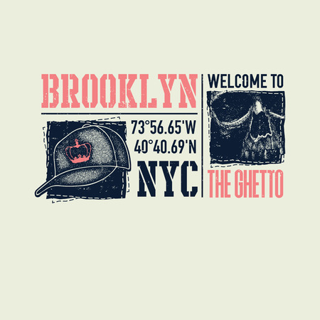 Vintage urban typography with skull, t-shirt graphics, vector illustrationのイラスト素材