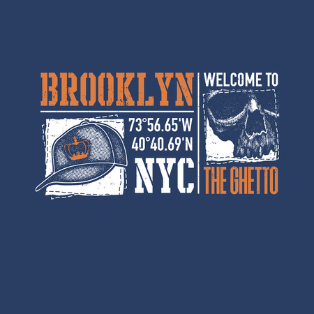 Vintage urban typography with skull, t-shirt graphics, vector illustrationのイラスト素材