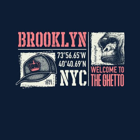 vintage urban typography with gorilla face, t-shirt graphics, vector illustrationの写真素材