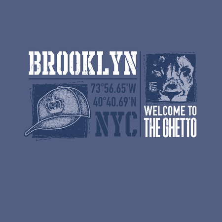 vintage urban typography with lion face, t-shirt graphics, vector illustrationのイラスト素材