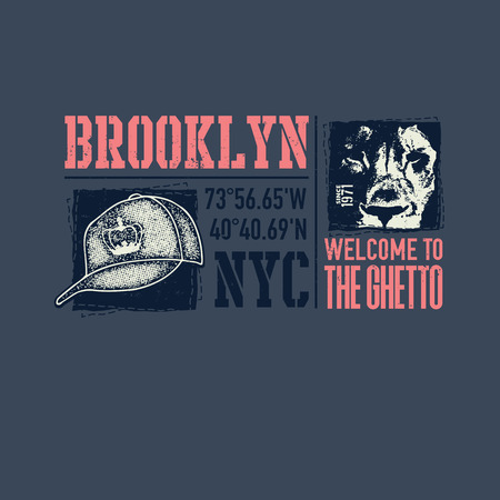 vintage urban typography with lion face, t-shirt graphics, vector illustrationの写真素材