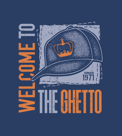 Urban typography with baseball cap, t-shirt graphics illustration.のイラスト素材