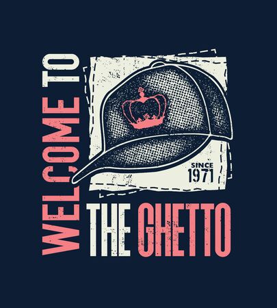 vintage urban typography with baseball cap, t-shirt graphics, vector illustrationの写真素材