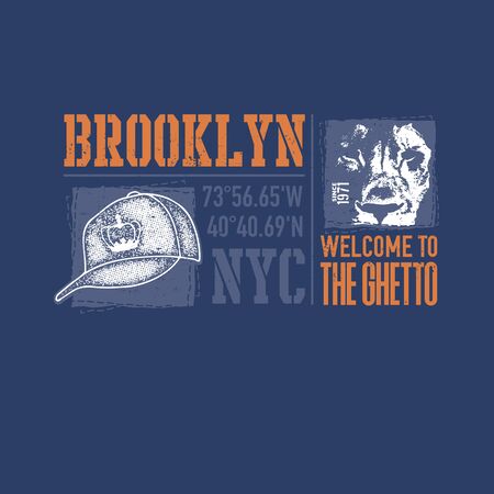 vintage urban typography with lion face, t-shirt graphics, vector illustrationの写真素材