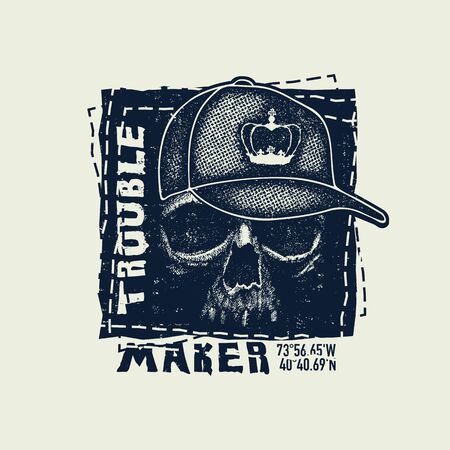 Skull. Hand drawn Illustration with typo for t shirt. Vector illustration.の写真素材