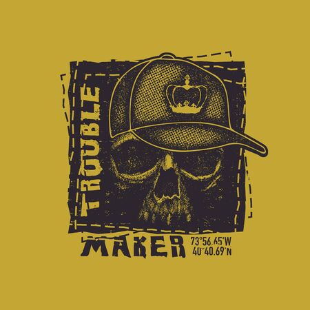 Skull. Hand drawn Illustration with typo for t shirt and other uses. Vector illustration.の写真素材