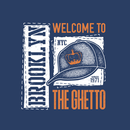 vintage urban typography with baseball cap, t-shirt graphics, vector illustrationの写真素材