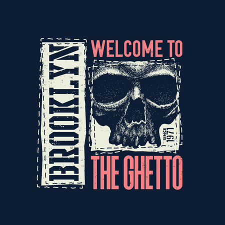 vintage urban typography with skull, t-shirt graphics, vector illustrationの写真素材
