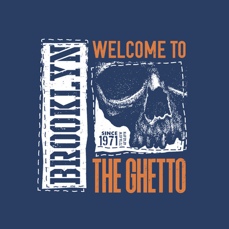 vintage urban typography with skull, t-shirt graphics, vector illustrationの写真素材