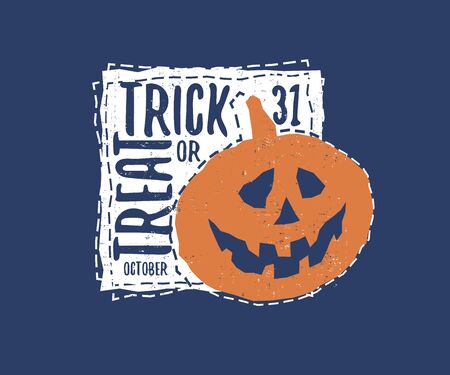Trick or treat halloween card with pumpkin. Vector illustration.の写真素材